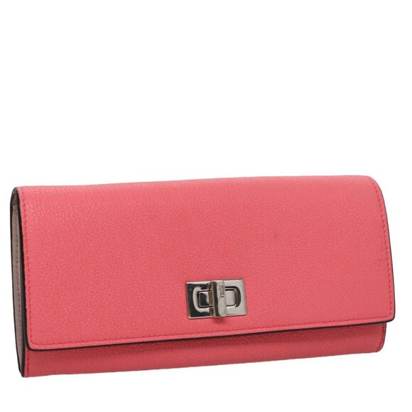 FENDI Peek A Boo Long Wallet Leather Pink 8M0427 - Picture 1 of 16